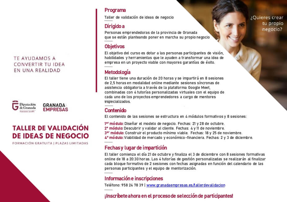 información acerca del taller para emprendedores en Granada
